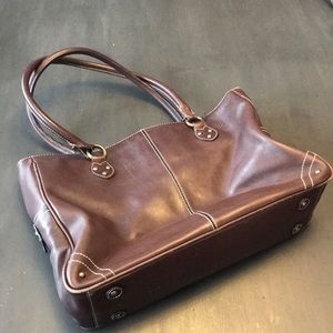 J.Crew brown leather, middle zip section, tote.